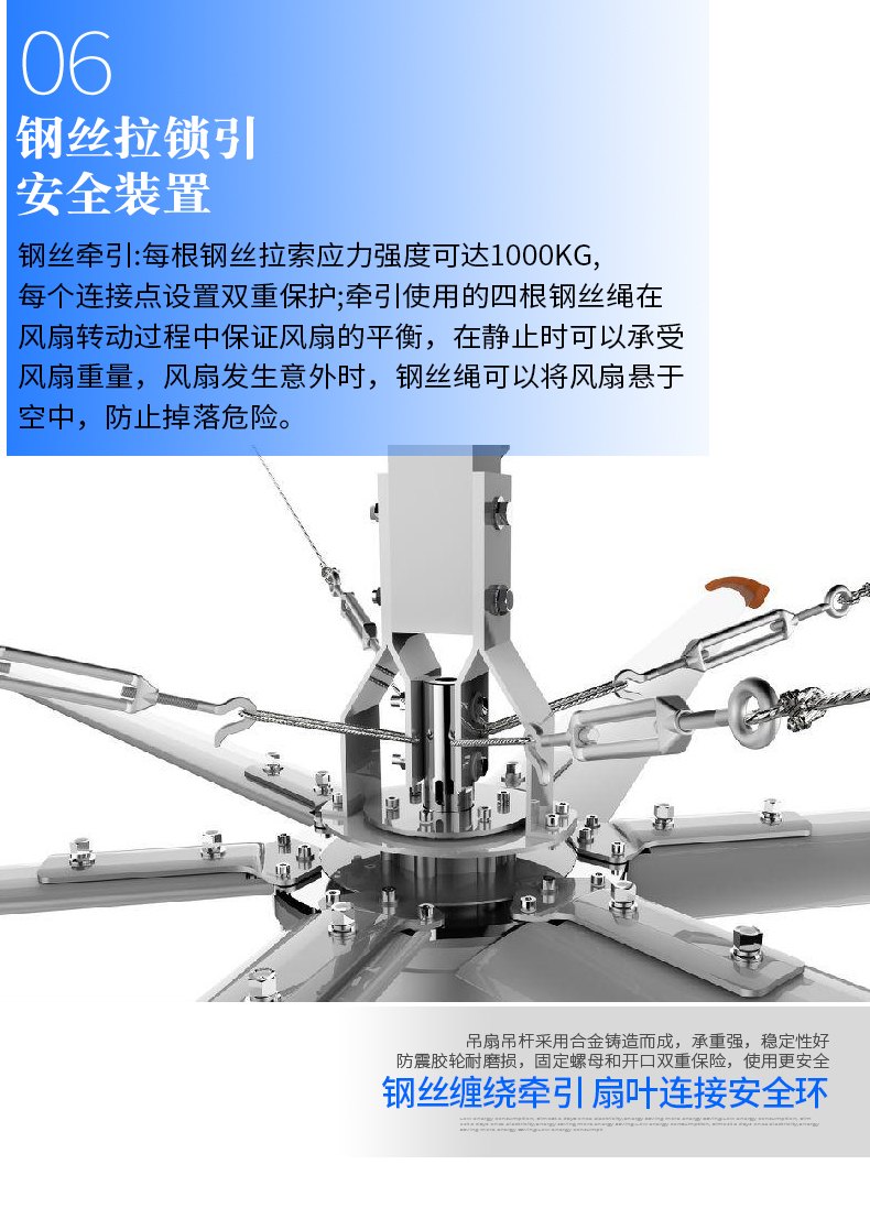 工业大风扇四向钢丝绳安全装置